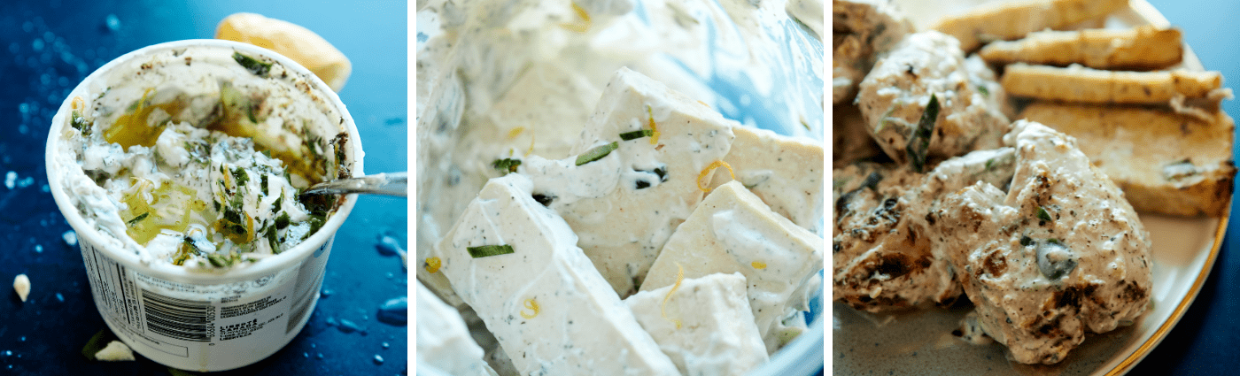 Trois photos représentant les étapes de création de la recette de tzatziki zéro gaspi